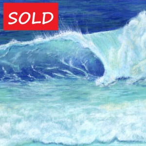 OCEAN WAVE - Sandra Burns ART - nature art, crashing wave, blue water, white sea-spray, white shore wash, acrylic painting on paper