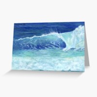 OCEAN WAVE - Sandra Burns ART - nature art, crashing wave, blue water, white sea-spray, white shore wash, original artwork reproduced on greeting card