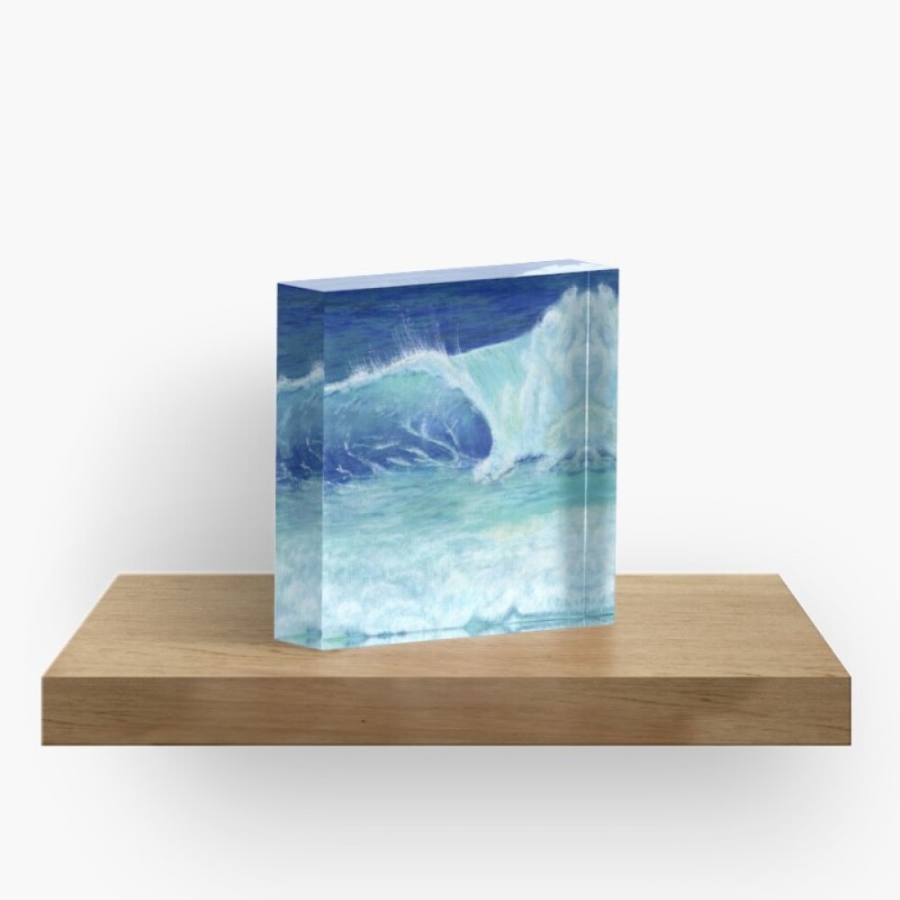 OCEAN WAVE - Sandra Burns ART - nature art, crashing wave, blue water, white sea-spray, white shore wash, original artwork reproduced on acrylic block