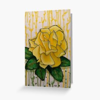 YELLOW ROSE - Sandra Burns ART - nature art, yellow rose painting, shades of yellow, dark green leaves, a yellow rose is a symbol of friendship, dream of yellow roses, friendship flower - original artwork reproduced on greeting cards