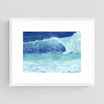 OCEAN WAVE - Sandra Burns ART - nature art, blue ocean wave painting, crashing wave, blue water, white sea-spray, white shore wash - original acrylic painting on paper